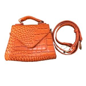 Womens Small Mini Orange Crossbody Purse Crocodile Pattern Trendy Bag Handbag
